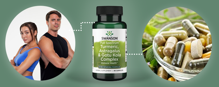 مکمل گیاهی کامل زردچوبه، آستراگالوس و گوتو کولا Full Spectrum Turmeric, Astragalus & Gotu Kola Complex