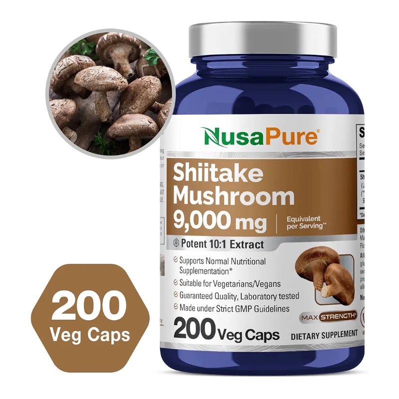 کپسول شیتاکه Shiitake Mushroom ماشروم 9000 میلی گرم 200 عددی برند NusaPure