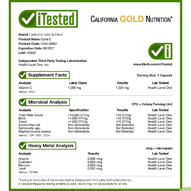 کپسول Gold C ویتامین C با‌ 1000 میلی‌گرم، 60 کپسول گیاهی از برند California Gold Nutrition