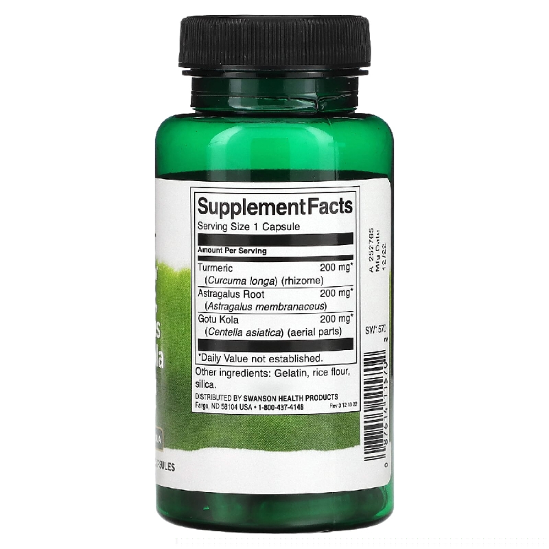 مکمل گیاهی کامل زردچوبه، آستراگالوس و گوتو کولا Full Spectrum Turmeric, Astragalus & Gotu Kola Complex
